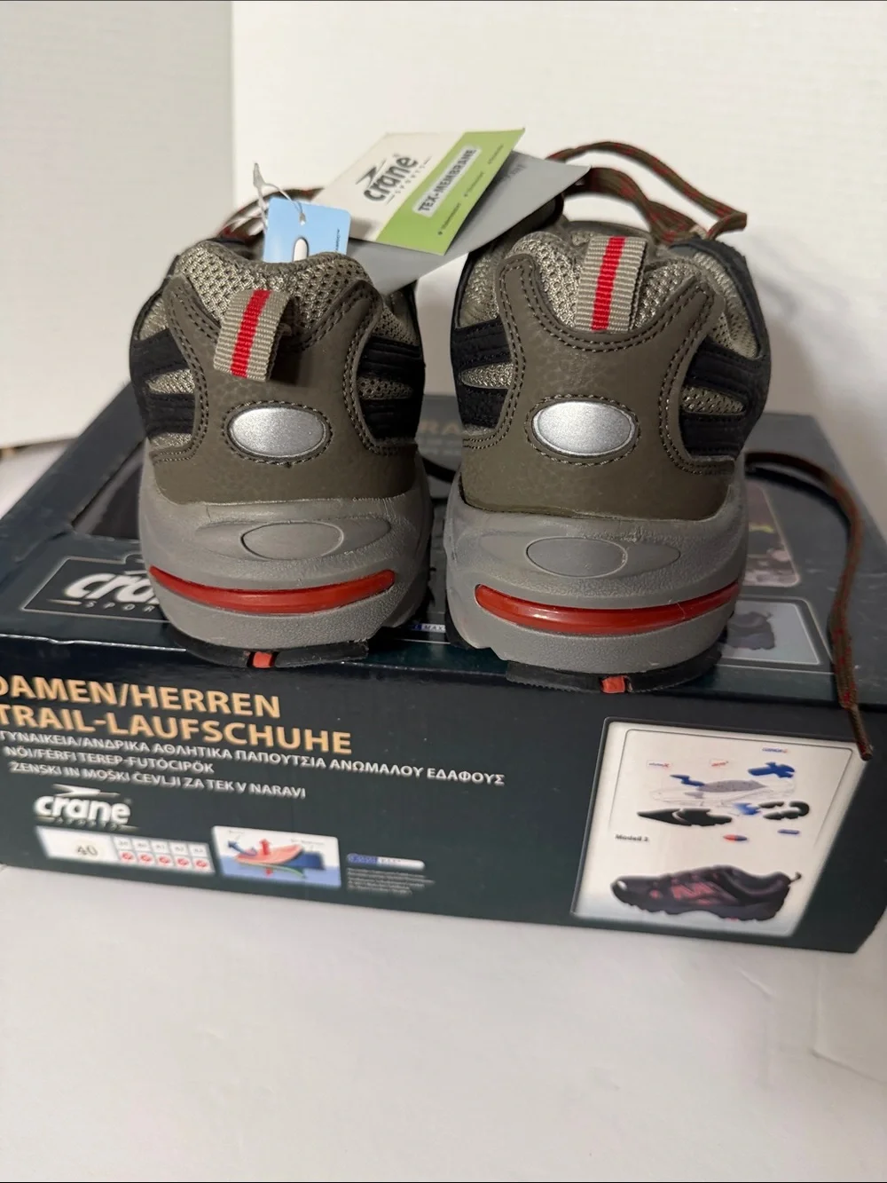 Crane Men's Olive Trail Running Shoes with Red Accents